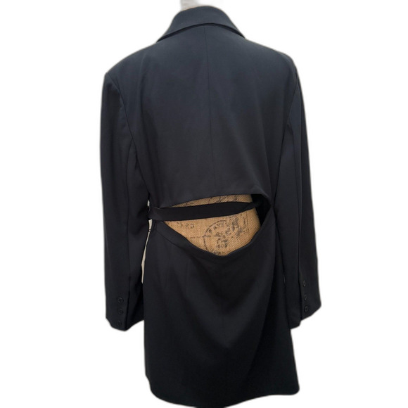 NWT By Anthropologie Tie Waist Blazer Mini Dress Black Cutout Corpcore Size 16‎ - Picture 4 of 6